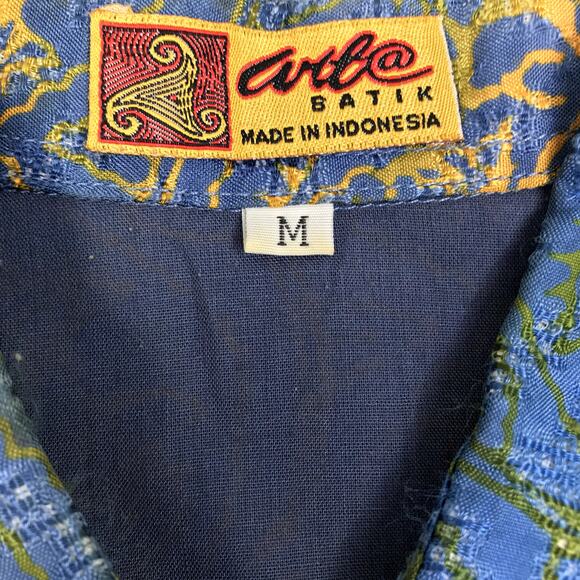 ART BATIK Button Up Blouse Women M Blue VTG Retro Unique Handmade Romantic Y2K - Picture 7 of 10